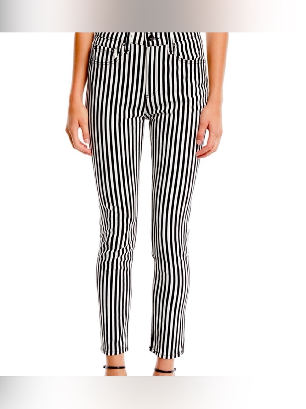 Rag & Bone Black and White Vertical Stripe Skinny Capri Jeans EUC